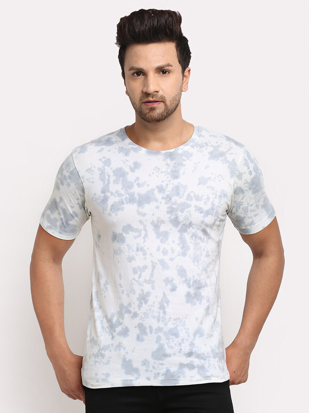 

Ennoble Men Tie and Dye Pure Cotton T-shirt, White