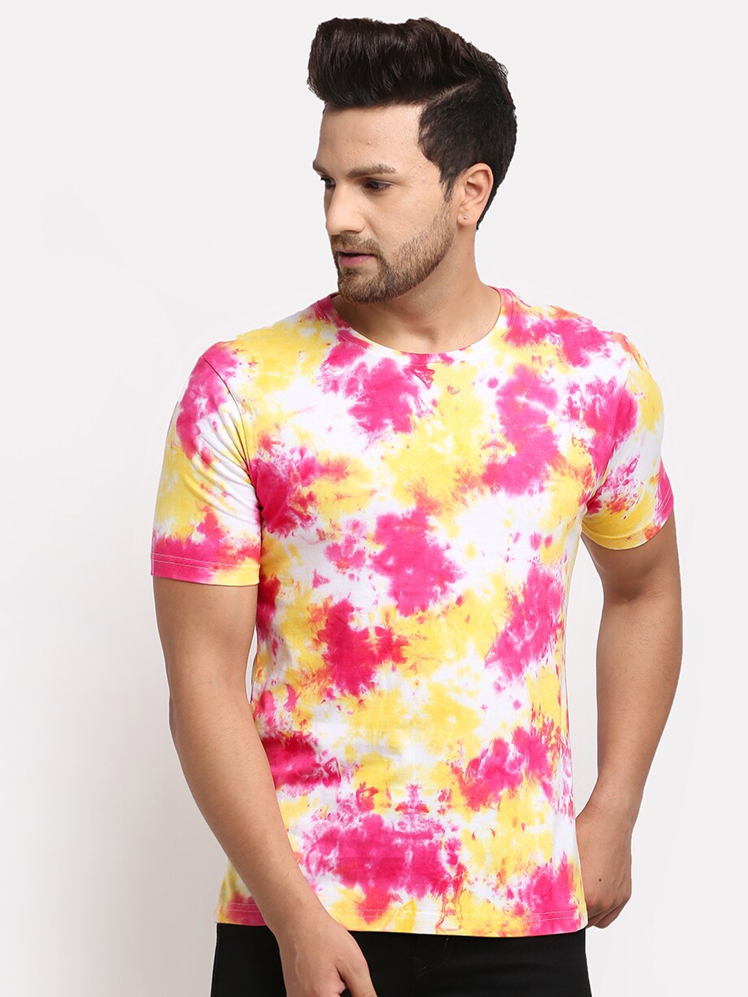 

Ennoble Men Tie and Dye Pure Cotton T-shirt, Pink