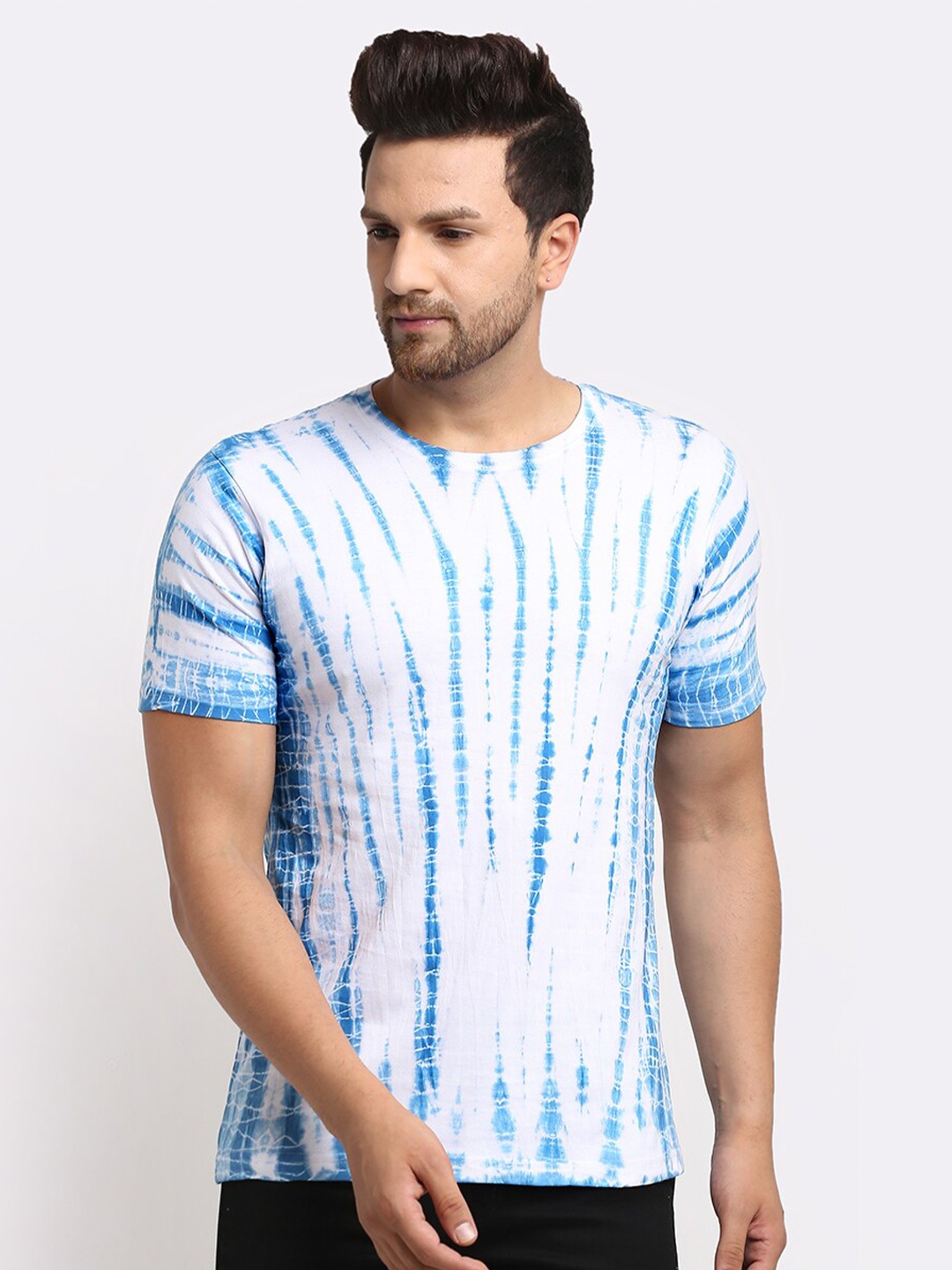 

Ennoble Men Tie and Dye Pure Cotton T-shirt, Blue