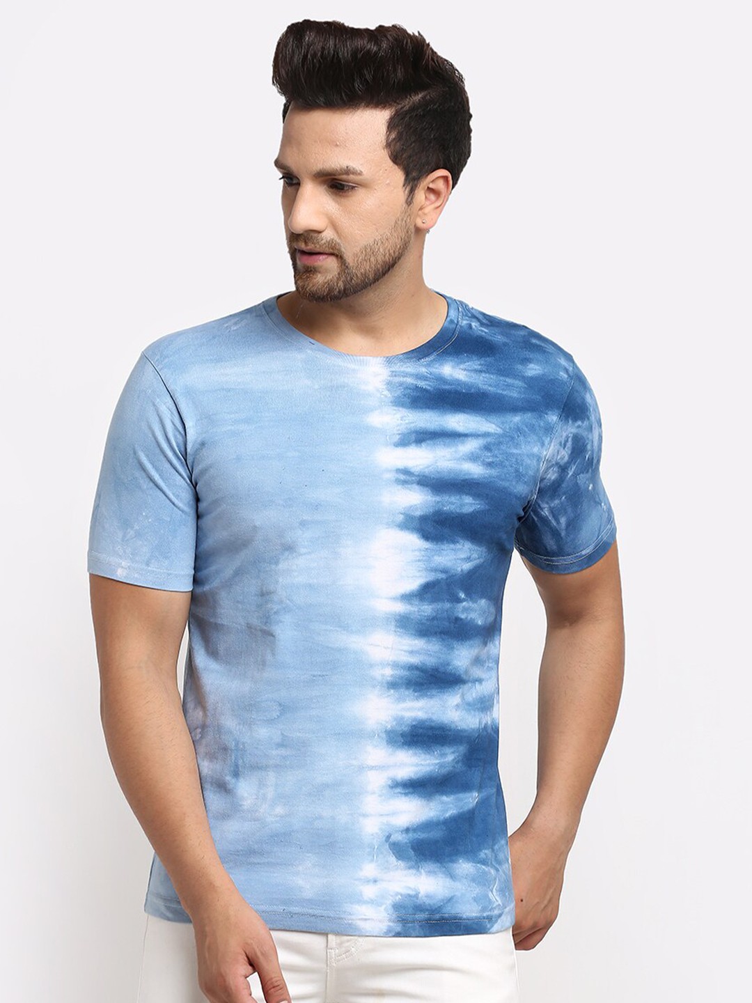 

Ennoble Men Tie and Dye Pure Cotton T-shirt, Blue