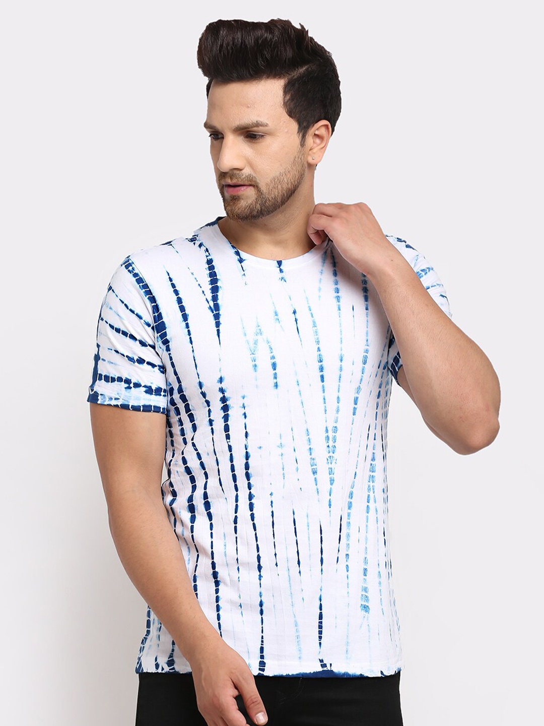 

Ennoble Men Tie and Dye Pure Cotton T-shirt, Blue