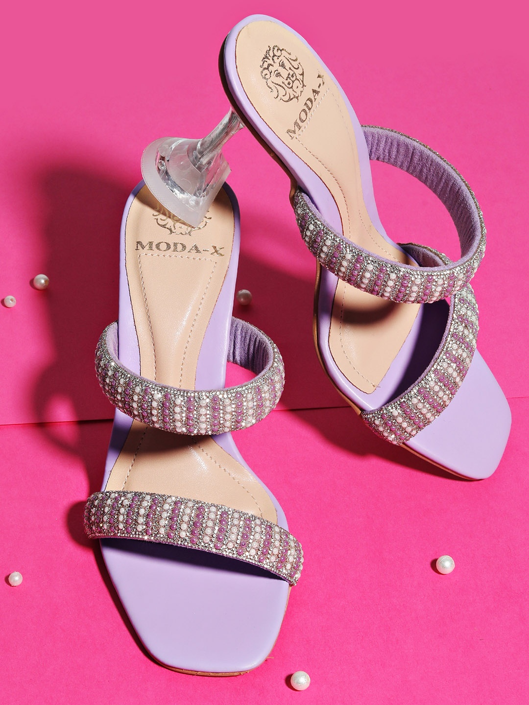

MODA-X Embellished Open Back Block Heels, Lavender