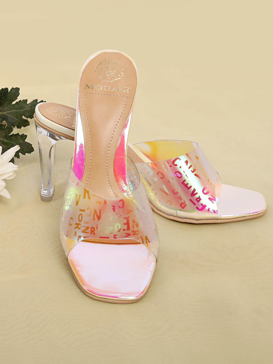 

MODA-X Printed Open Back Square Toe Mules, Yellow