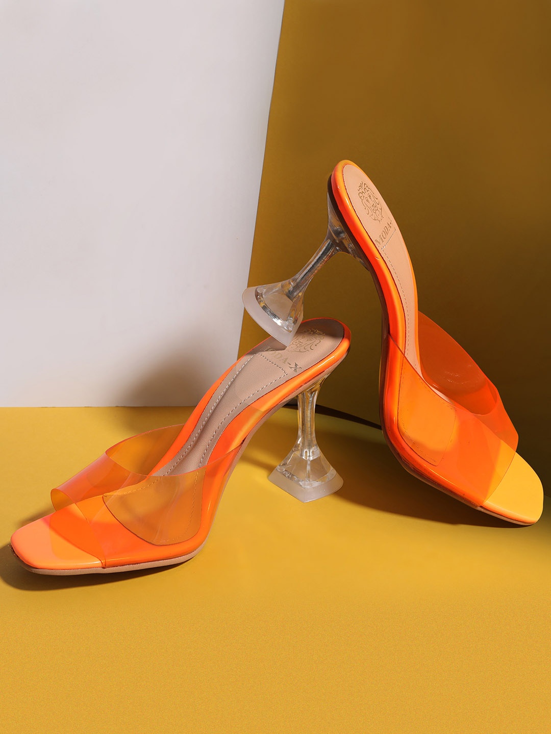 

MODA-X Square Toe Open Back Block Heels, Orange