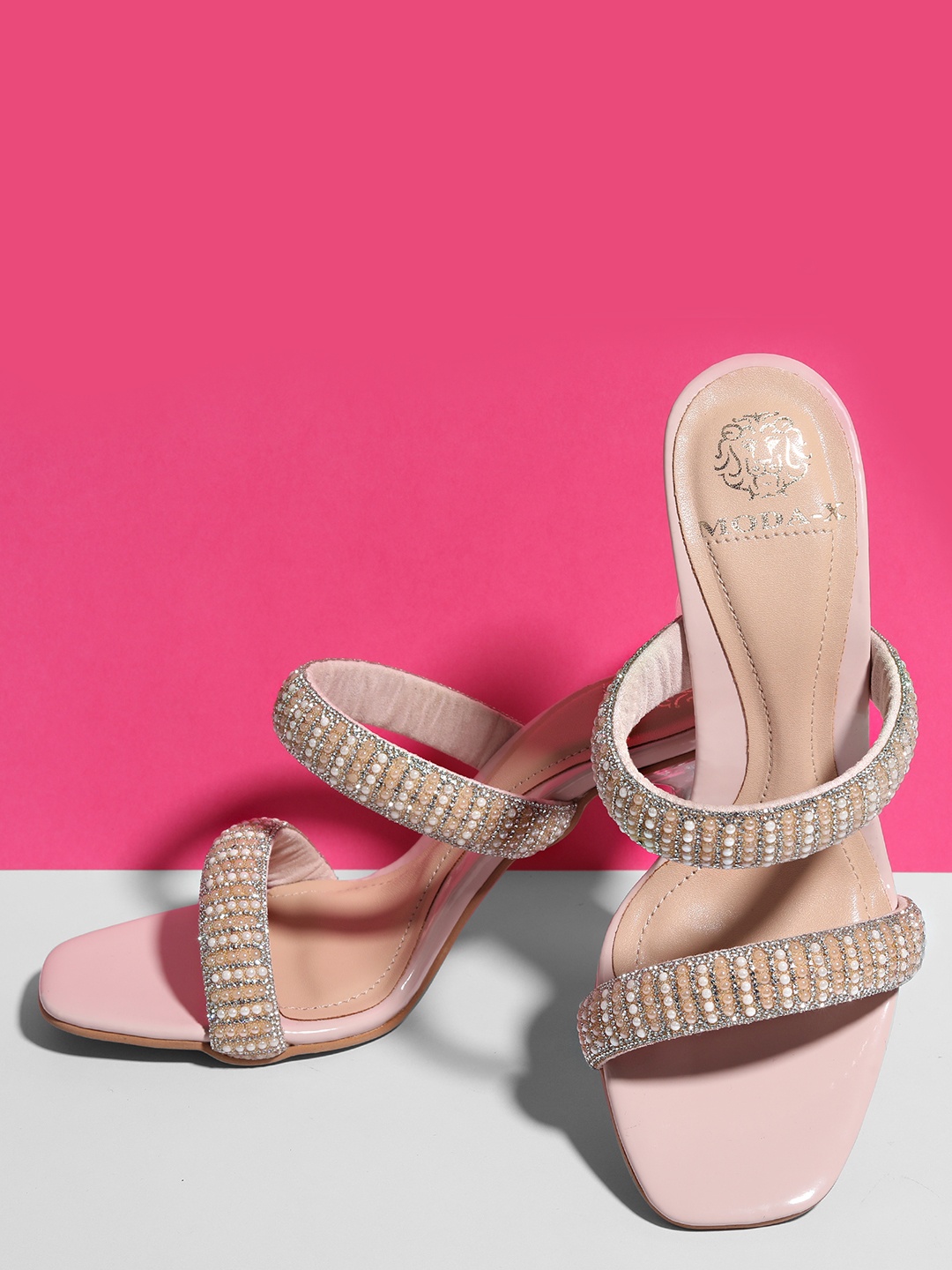 

MODA-X Embellished Block Heels, Pink