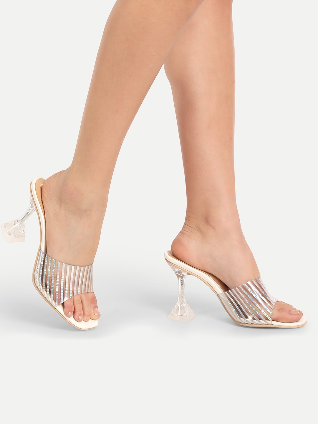 

MODA-X Striped Block Heels, White