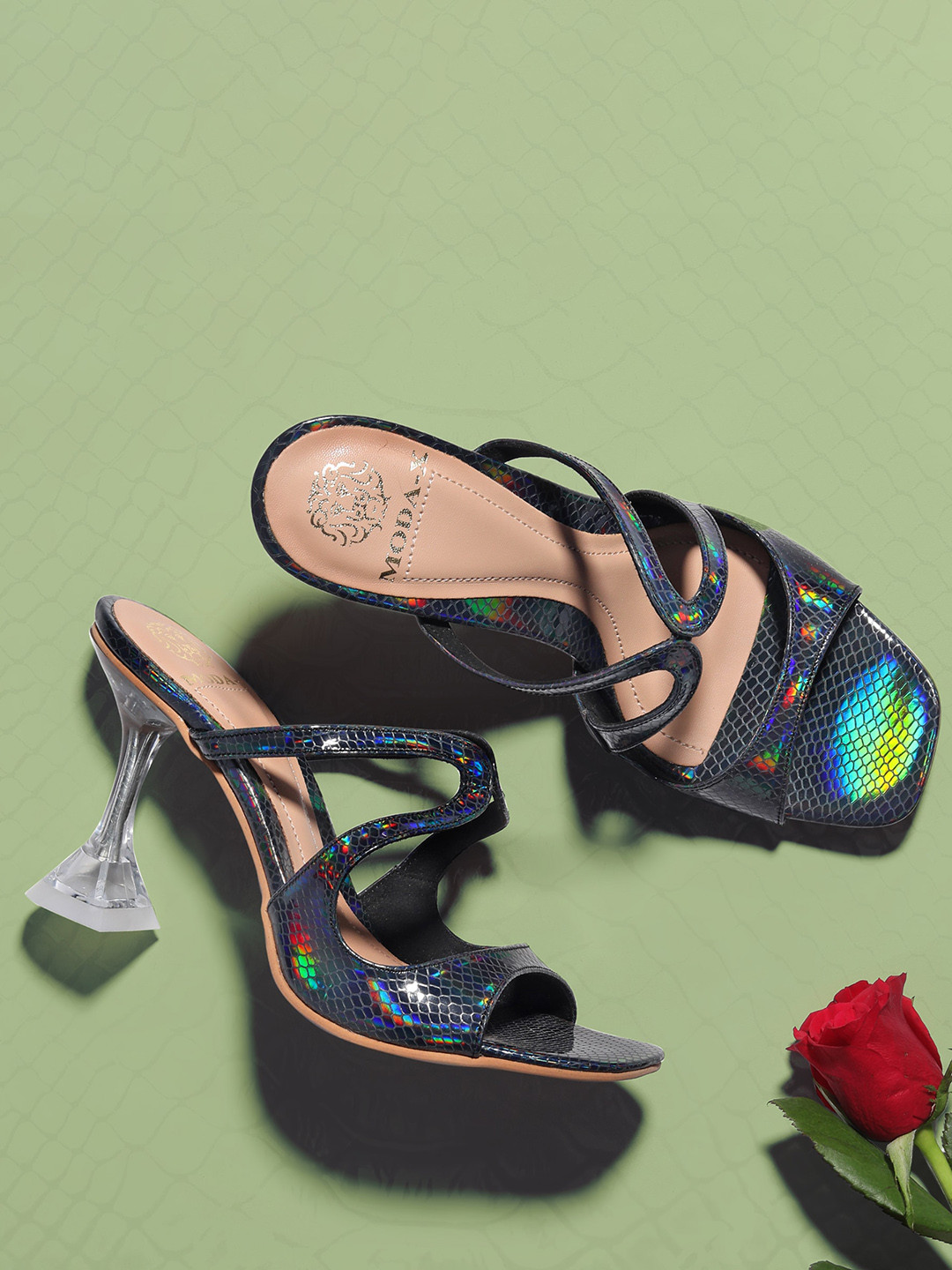 

MODA-X Textured Open Toe Block Heels, Silver