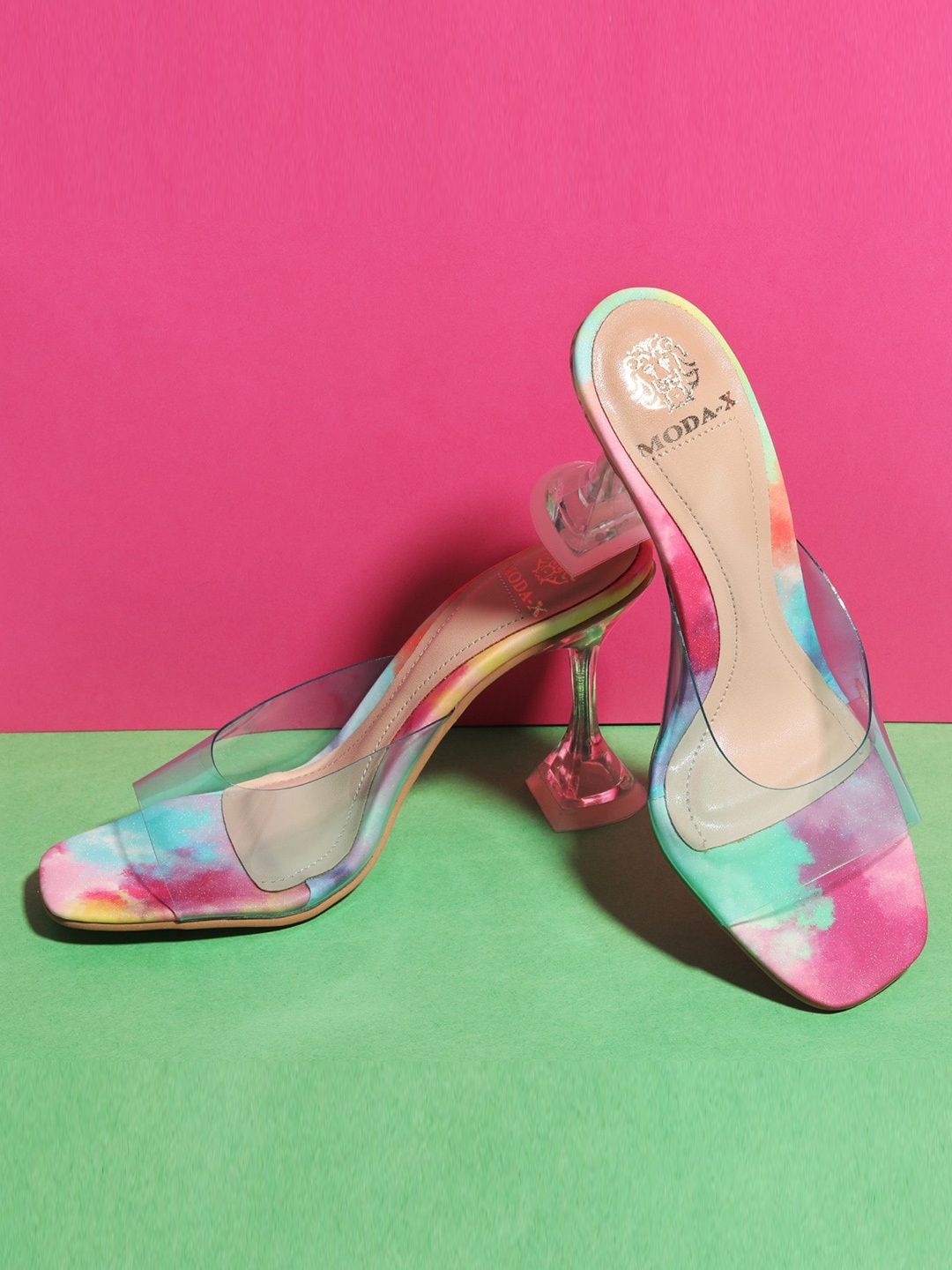 

MODA-X Printed Open Toe Block Heels, Blue