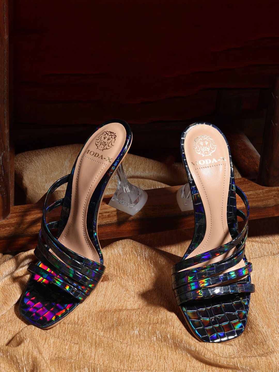 

MODA-X Textured Open Toe Block Heels, Black