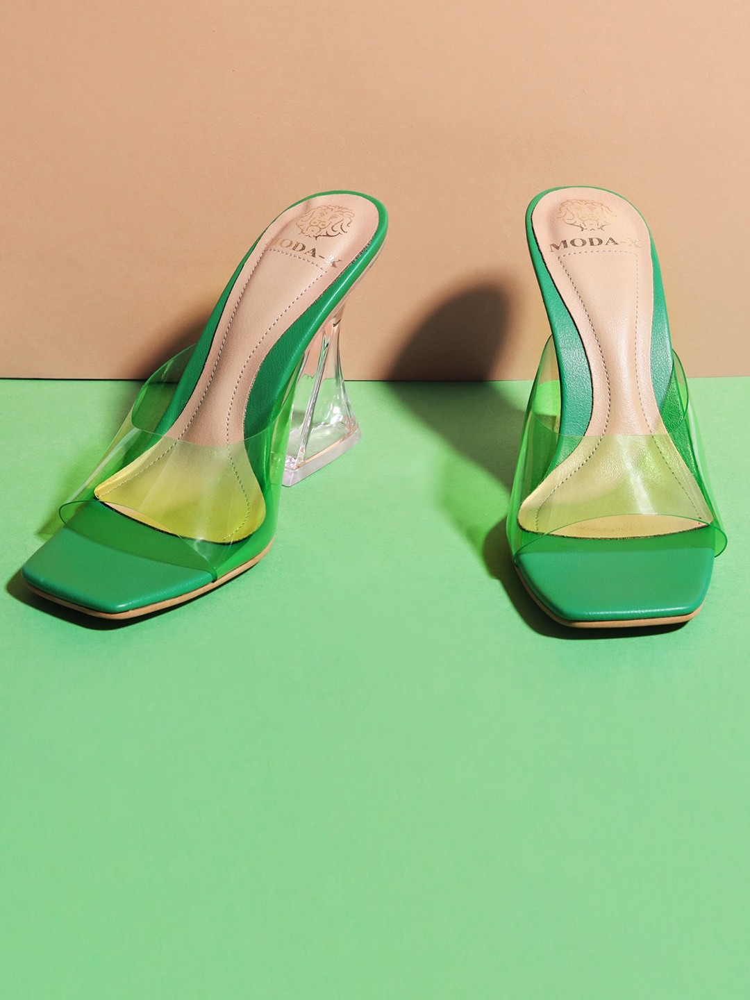 

MODA-X Open Toe Block Heels, Green