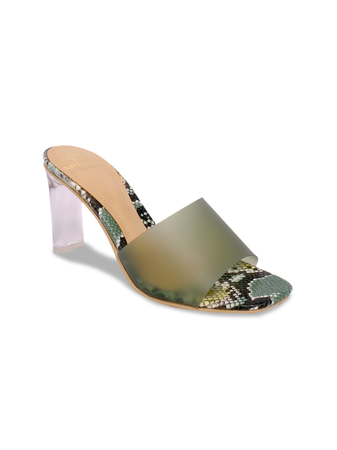 

MODA-X Printed Open Toe Slim Heels, Green