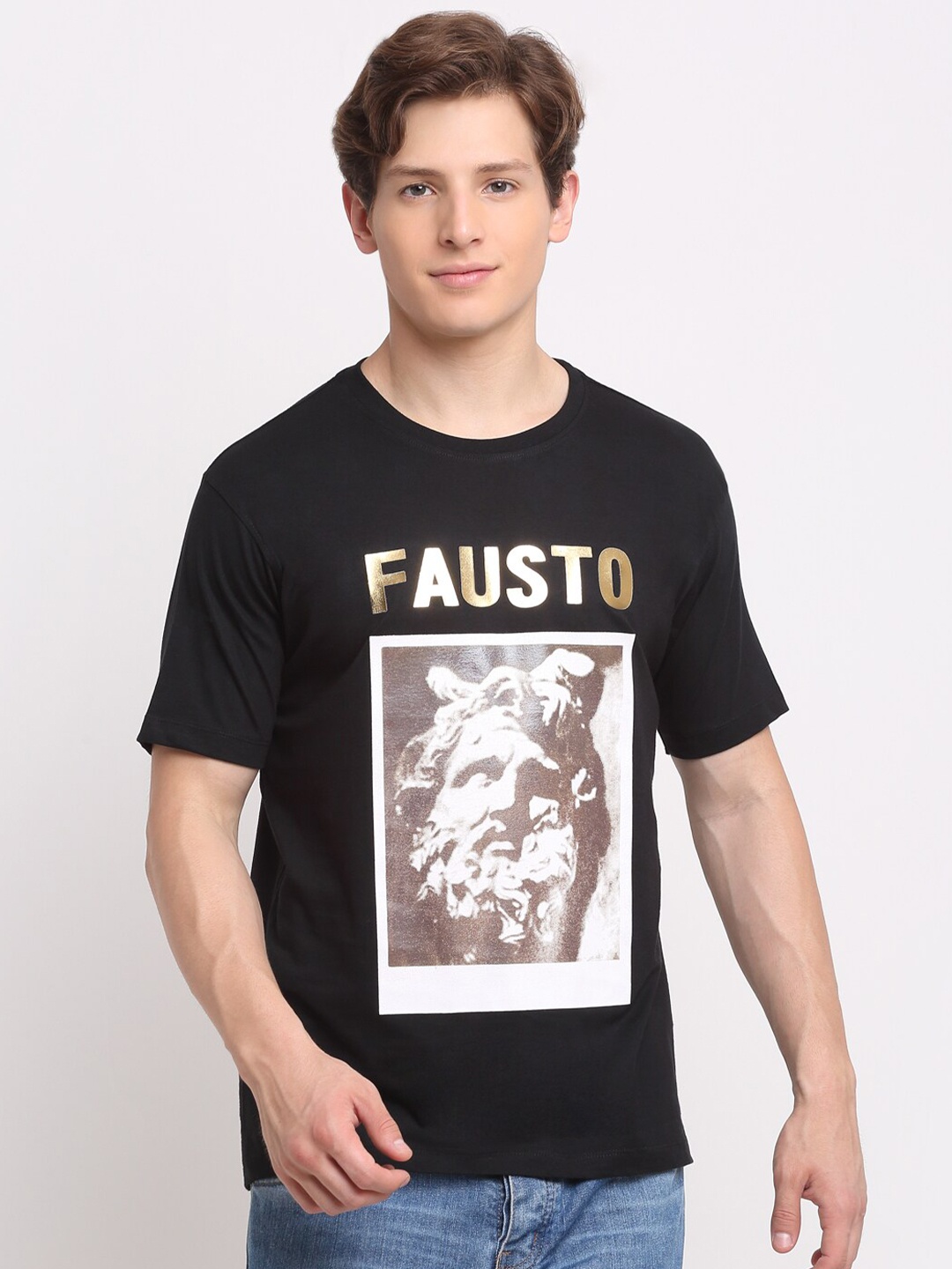 Ennoble Men Printed Round Neck T-shirt, Black