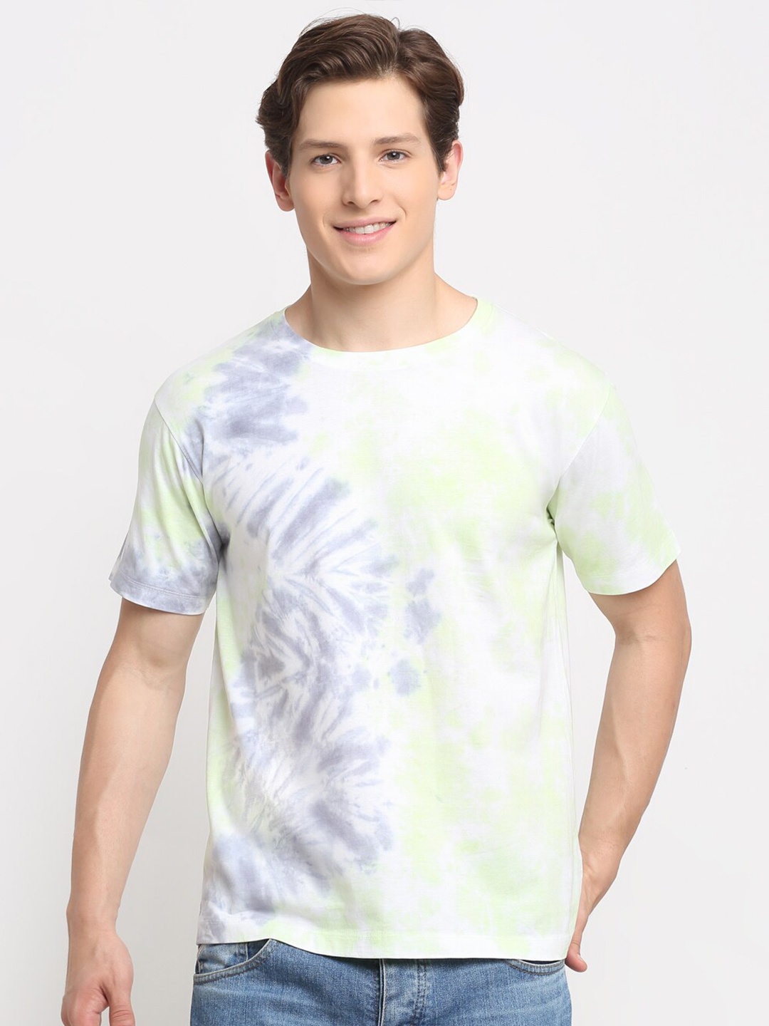 

Ennoble Men Tie and Dye Drop-Shoulder Cotton T-shirt, White