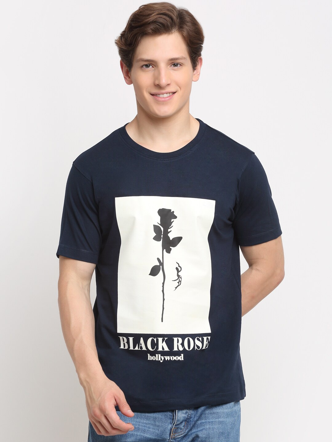 

Ennoble Men Graphic Printed Cotton T-shirt, Navy blue