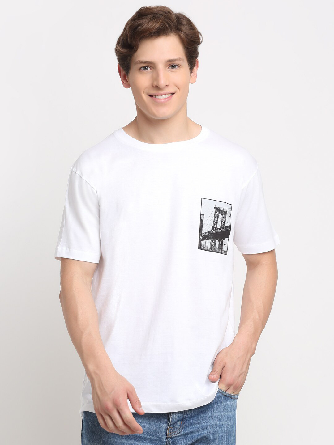 

Ennoble Men Round Neck Cotton T-shirt, White