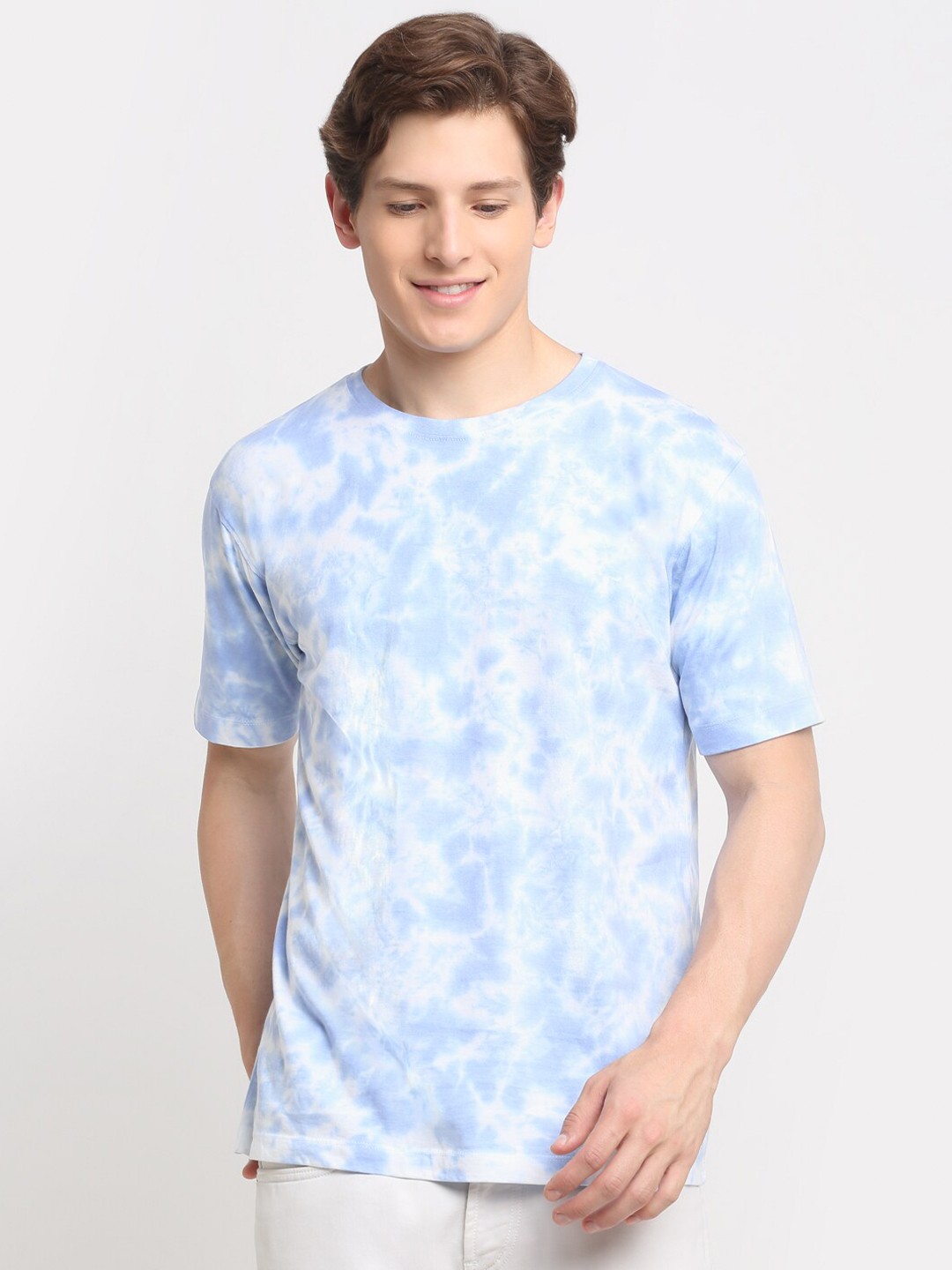 

Ennoble Men Tie and Dye Round Neck Cotton T-shirt, Blue