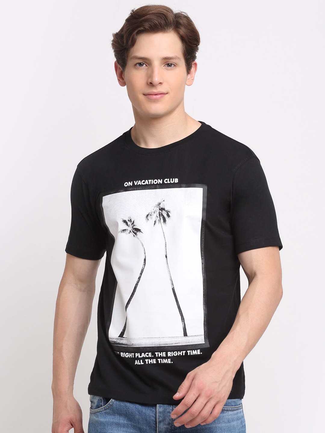 

Ennoble Men Graphic Printed Round Neck Cotton T-shirt, Black