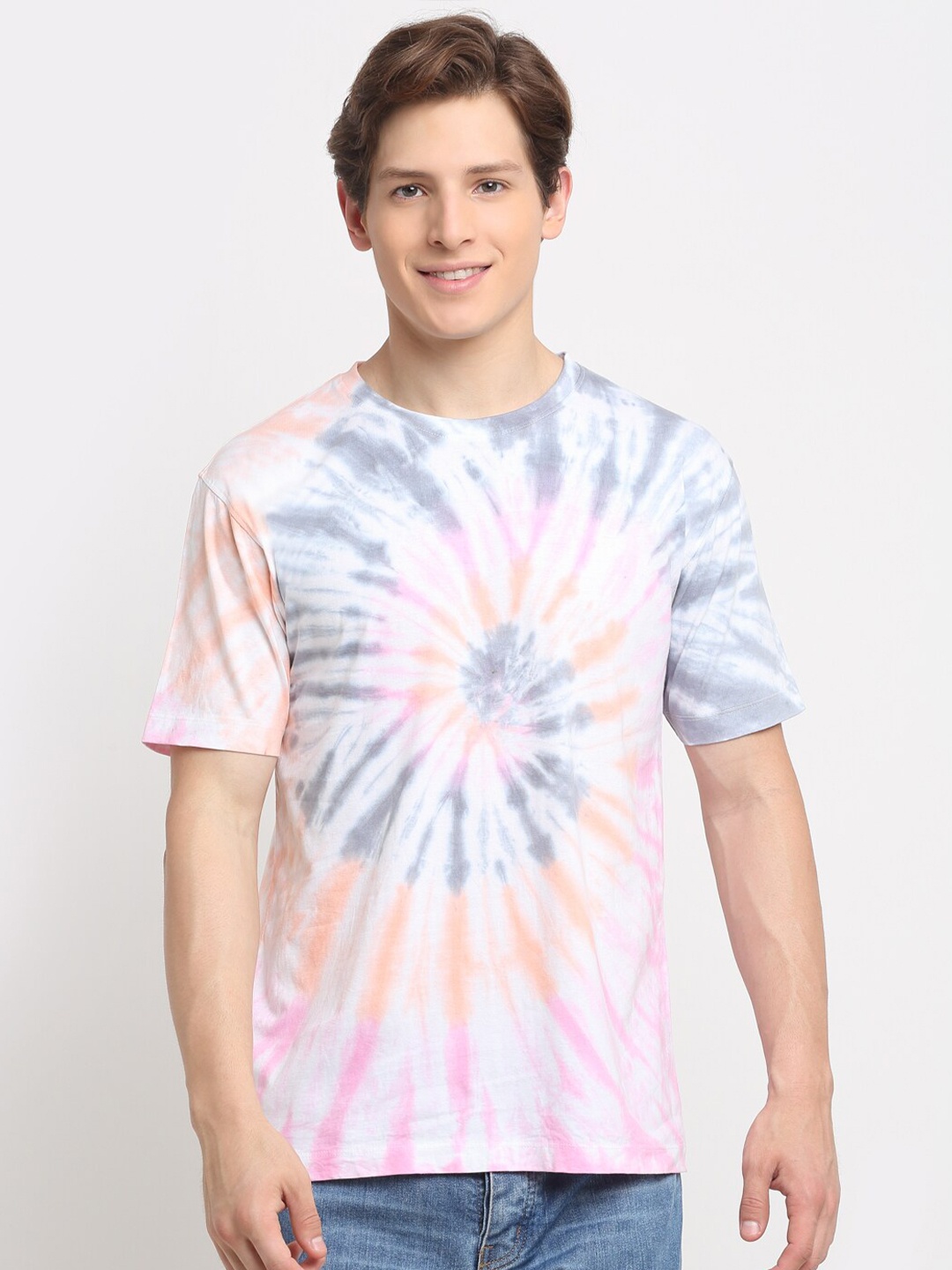 

Ennoble Men Cotton Tie and Dye Round Neck T-shirt, White