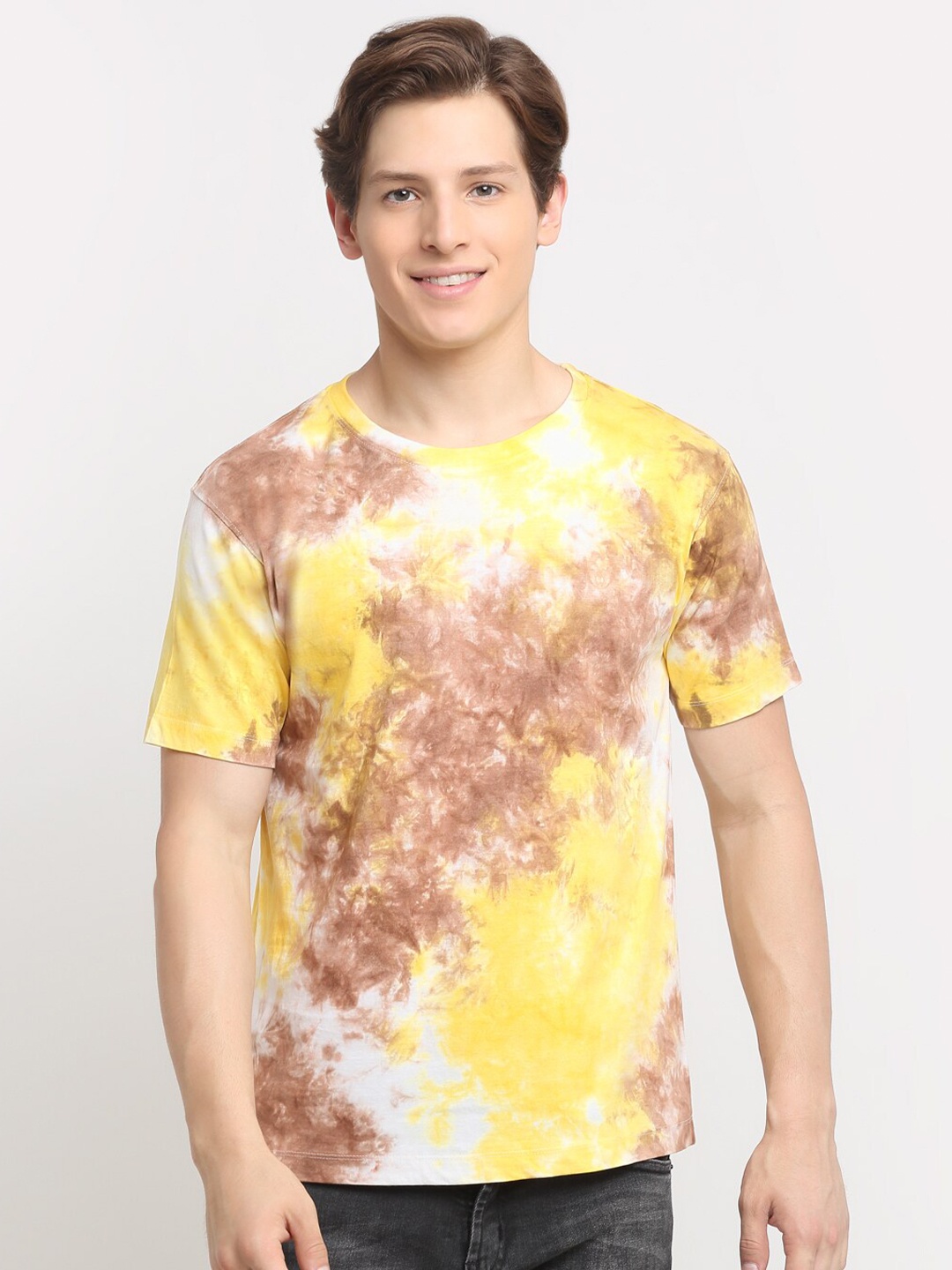 

Ennoble Men Cotton Tie and Dye Round Neck T-shirt, Yellow