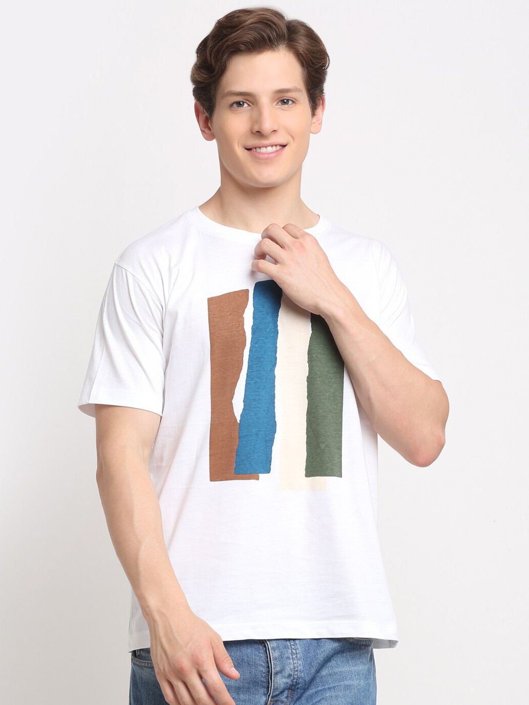 

Ennoble Men Cotton Graphic Printed Round Neck T-shirt, White