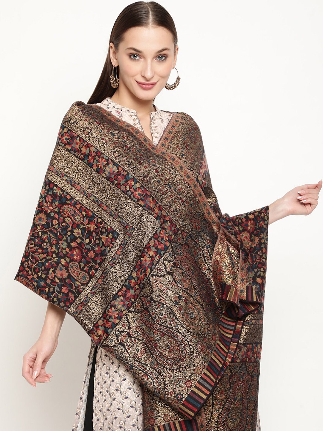 

La Vastraa Women Woven Design Pure Wool Shawl, Black