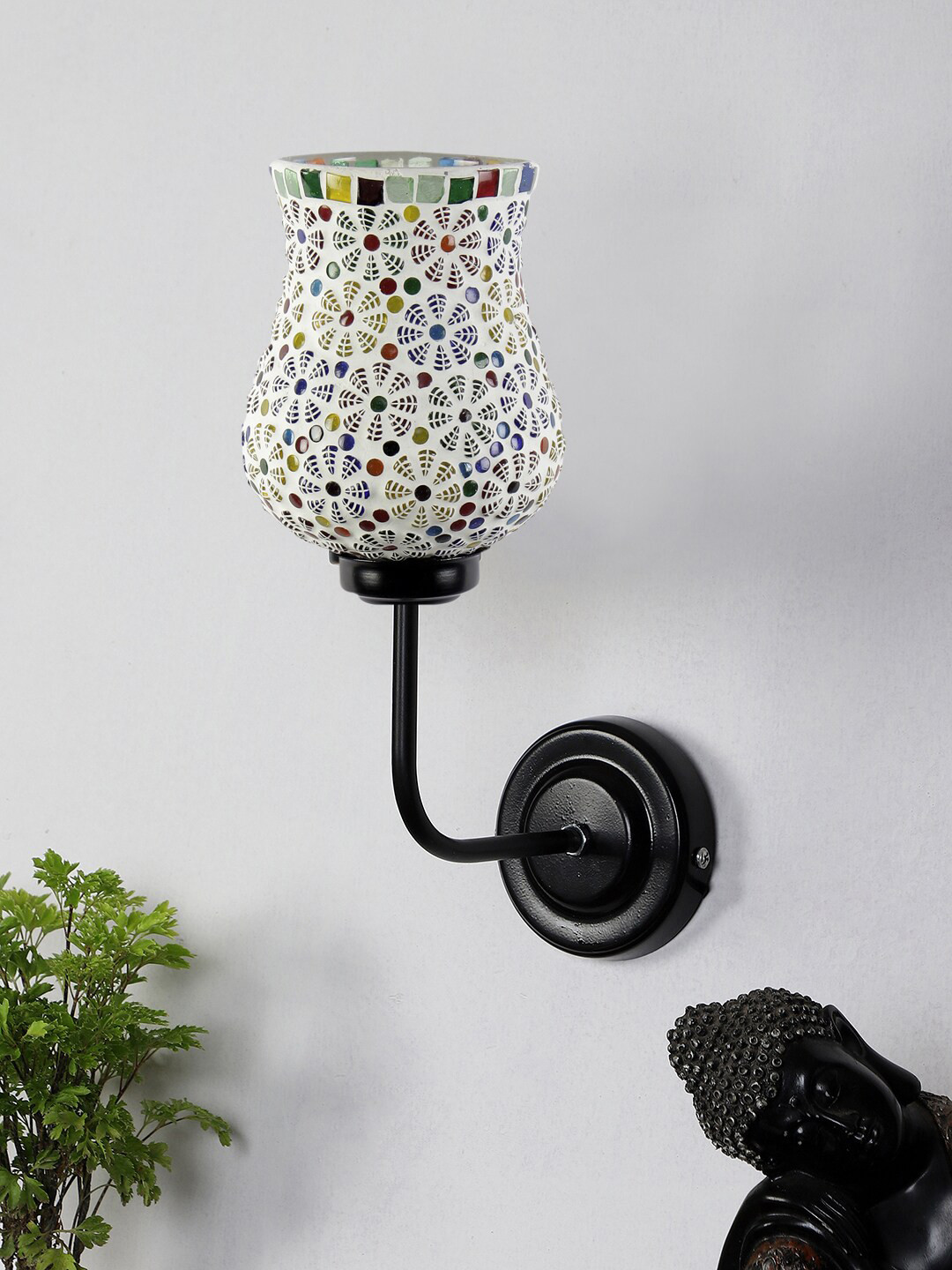 

Devansh White & Red Iron Wall Mounted Lamp With Floral Mosaic Glass Shade