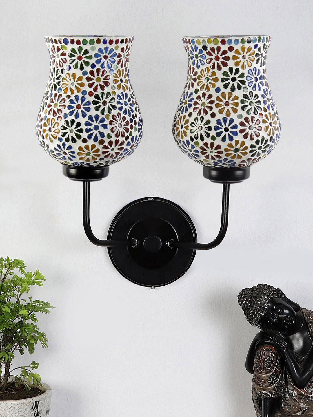 

Devansh White & Black Mosaic Textured Glass Wall Mounted Lamp With Iron Base