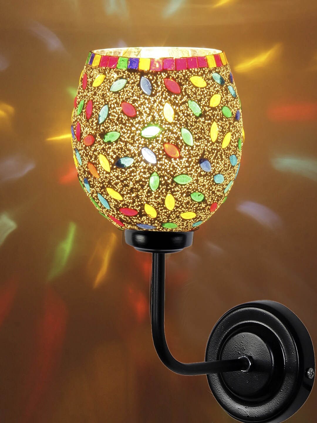 

Devansh White & Black Mosaic Textured Glass Wall Mounted Lamp With Iron Base