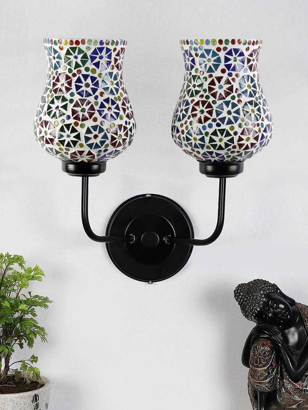 

Devansh White & Black Mosaic Textured Glass Wall Mounted Lamp With Iron Base