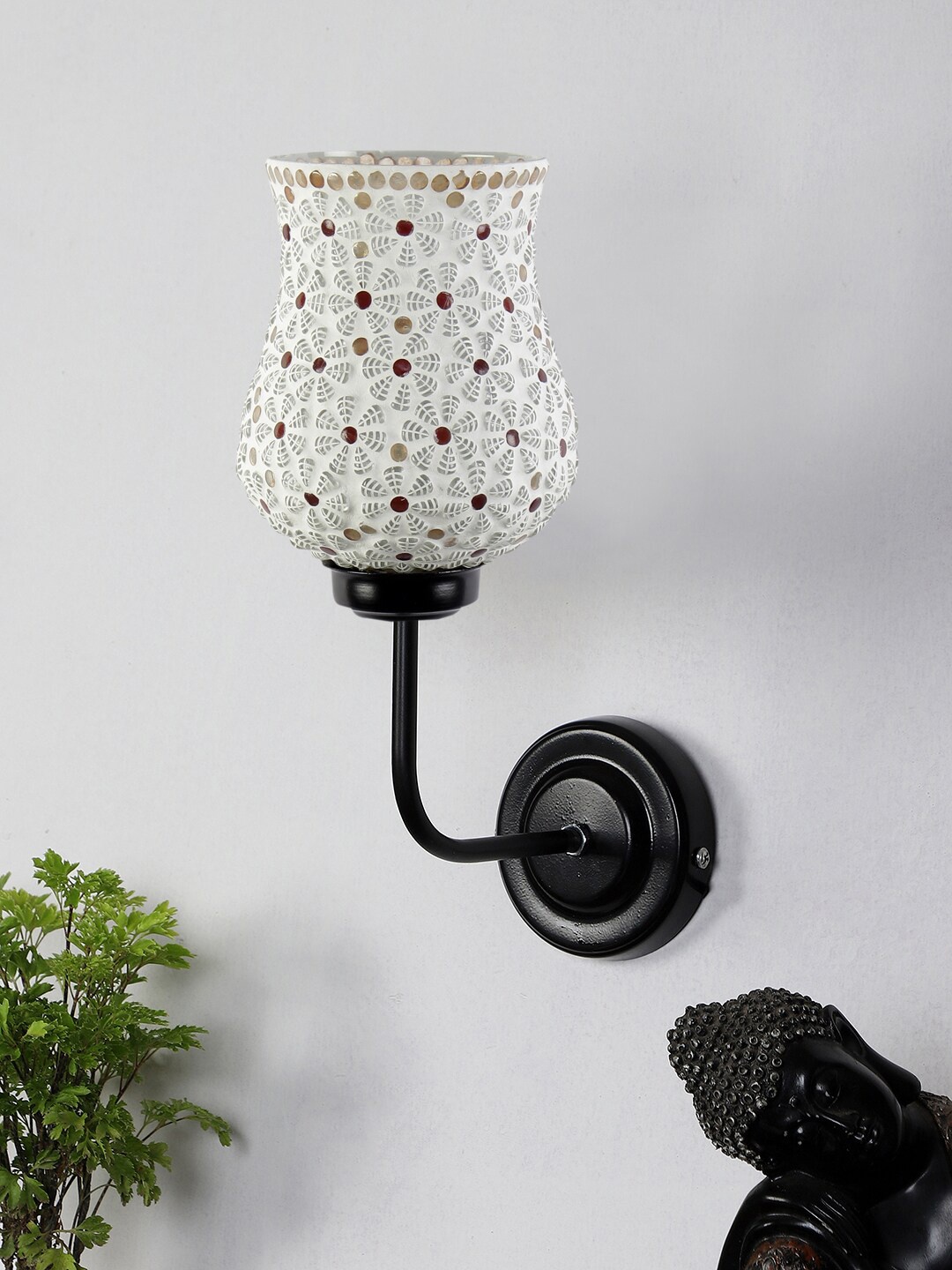 

Devansh White & Maroon Textured Mosaic Glass Shade Wall Mounted Lamp With Iron Base