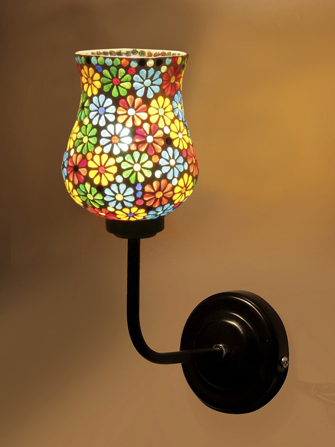 

Devansh White & Black Mosaic Textured Glass Wall Mounted Lamp With Iron Base
