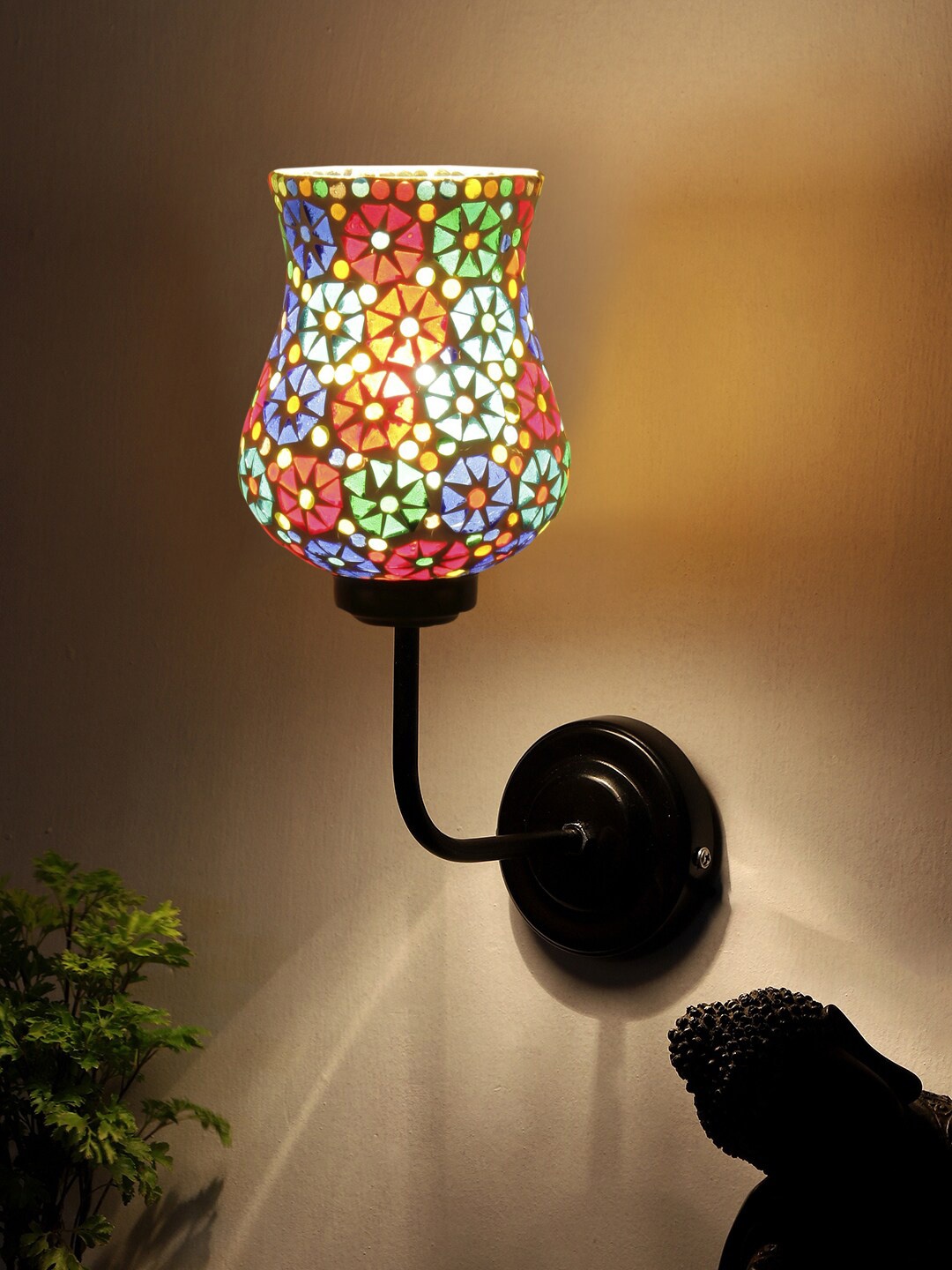 

Devansh White & Red Iron Wall Mounted Lamp With Floral Mosaic Glass Shade