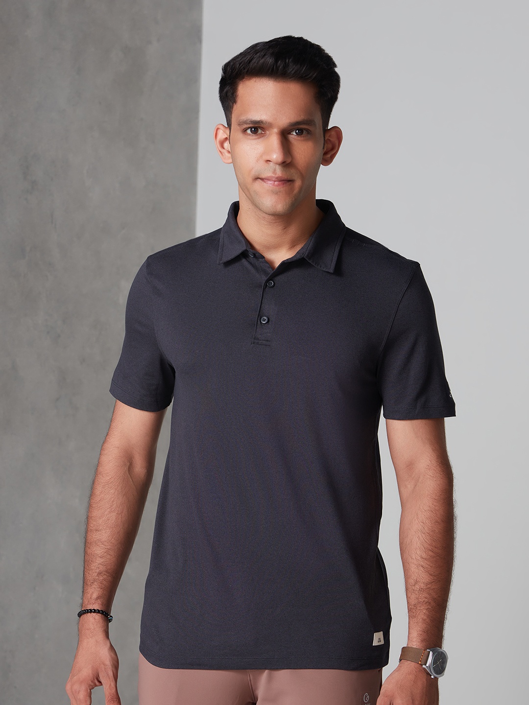 

Gloot Men Polo Collar short Sleeve Anti Odour T-shirt with Sun Protection, Black