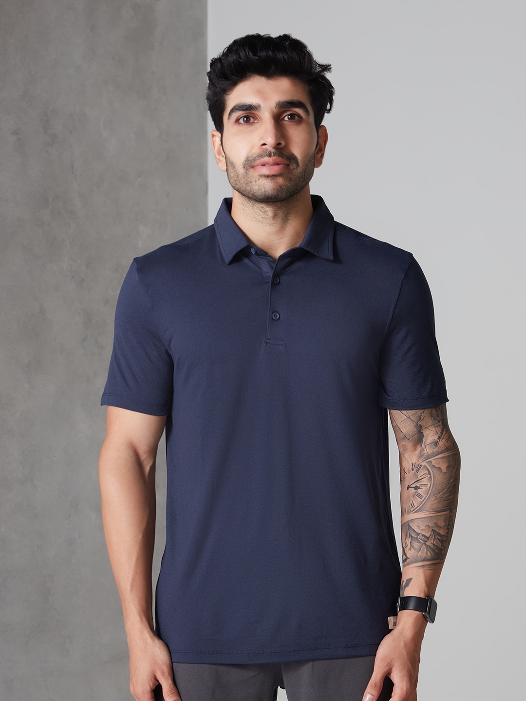

Gloot Men Polo Collar Anti Odour T-shirt with Sun Protection, Navy blue