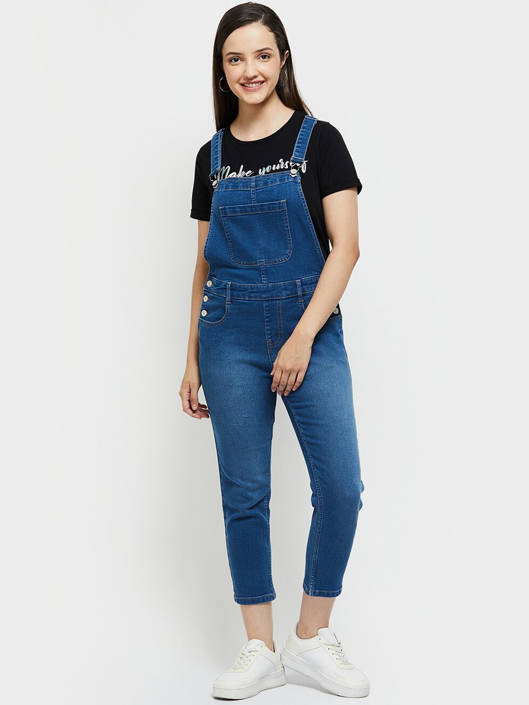 

max Women Slim-Fit Dungarees, Blue
