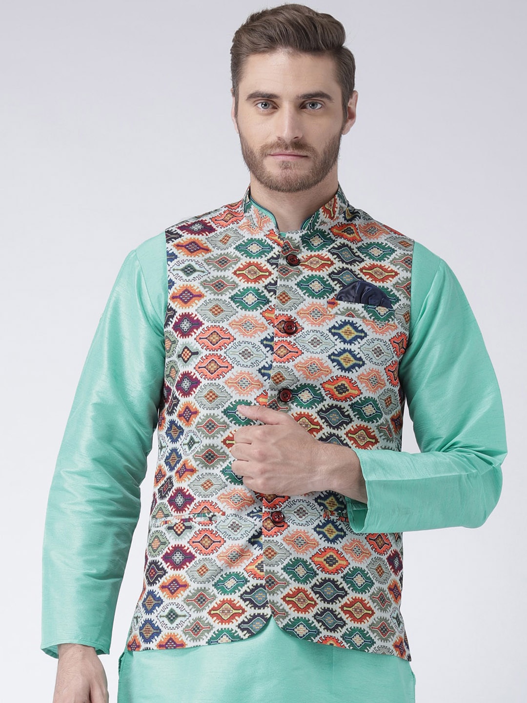 

hangup plus Men Woven Design Nehru Jacket, Green