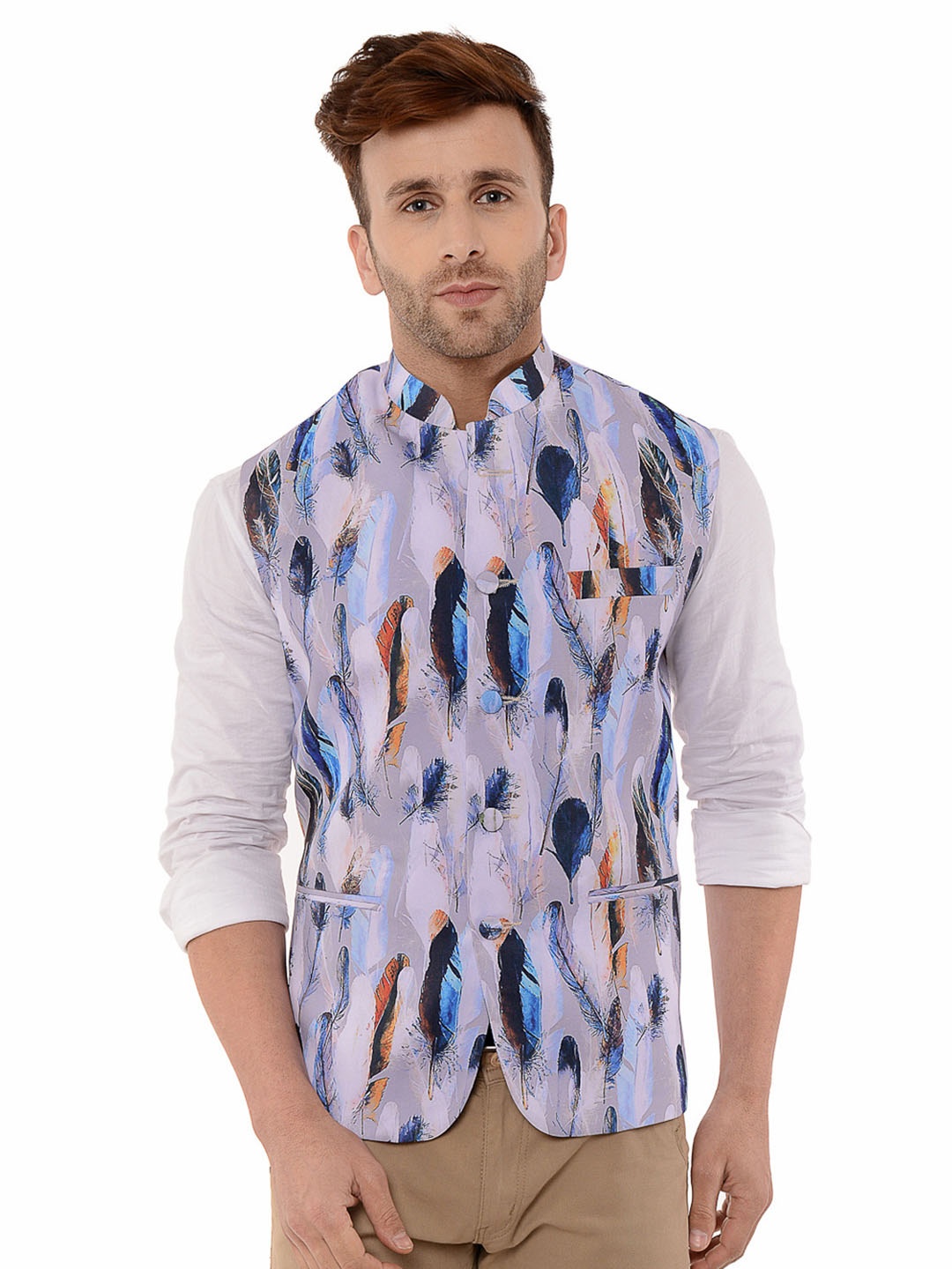 

hangup plus Men Printed Woven Nehru Jacket, White