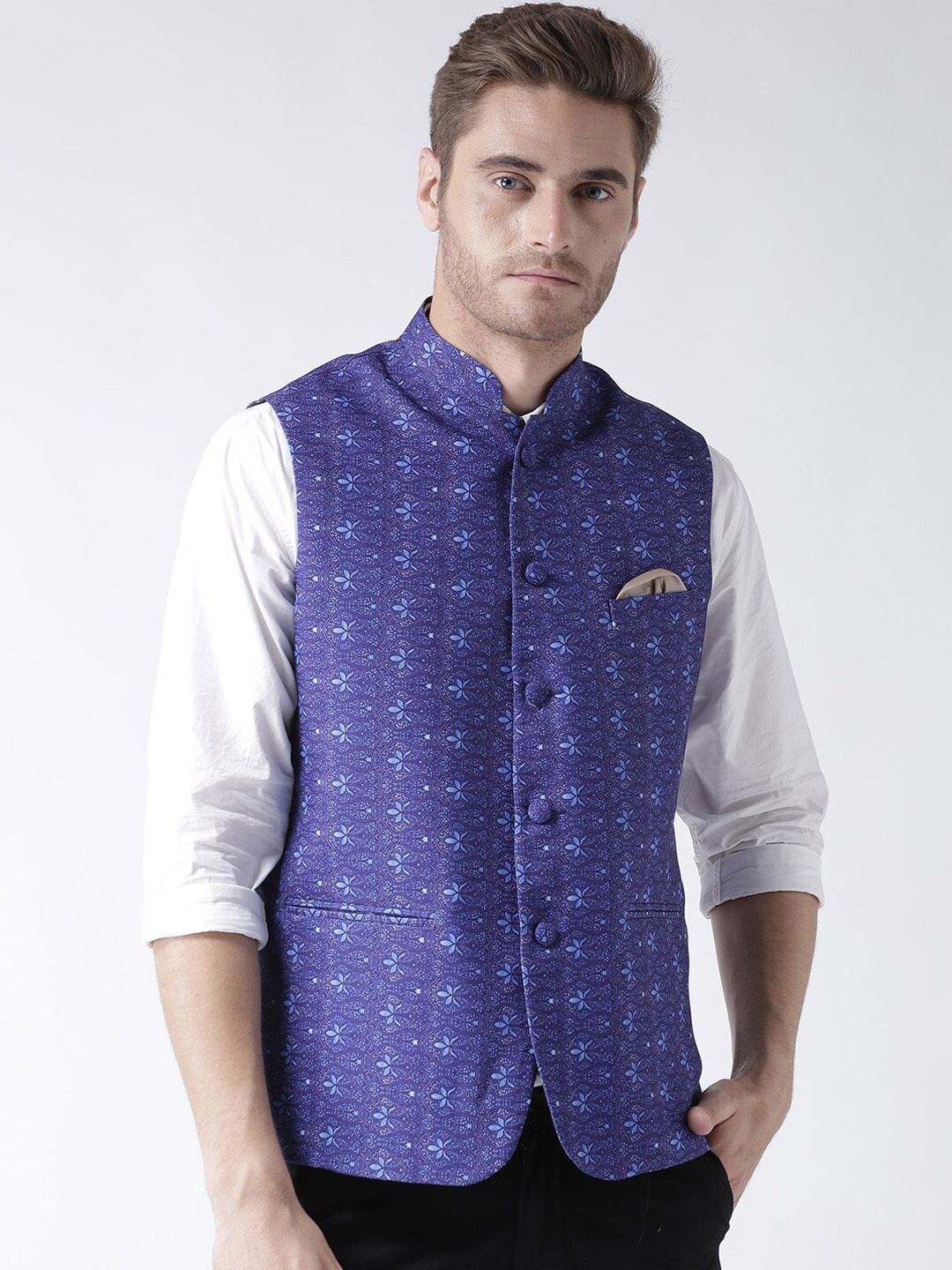 

hangup plus Men Printed Nehru Jackets, Blue
