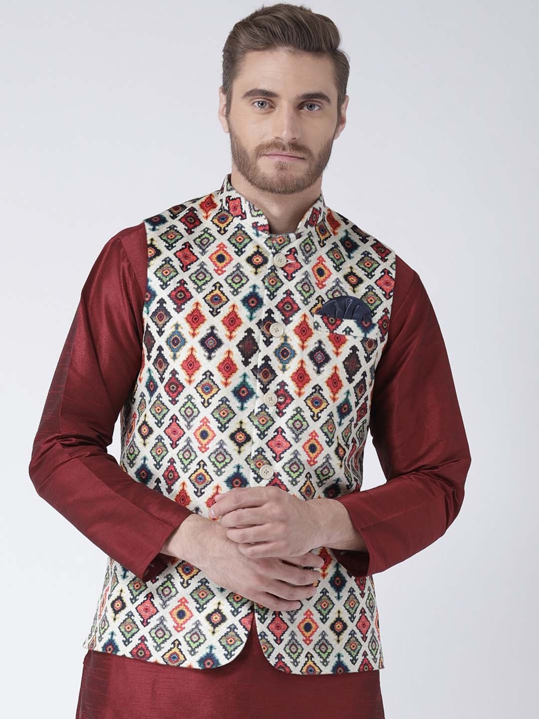 

hangup plus Men Printed Nehru Jackets, Maroon