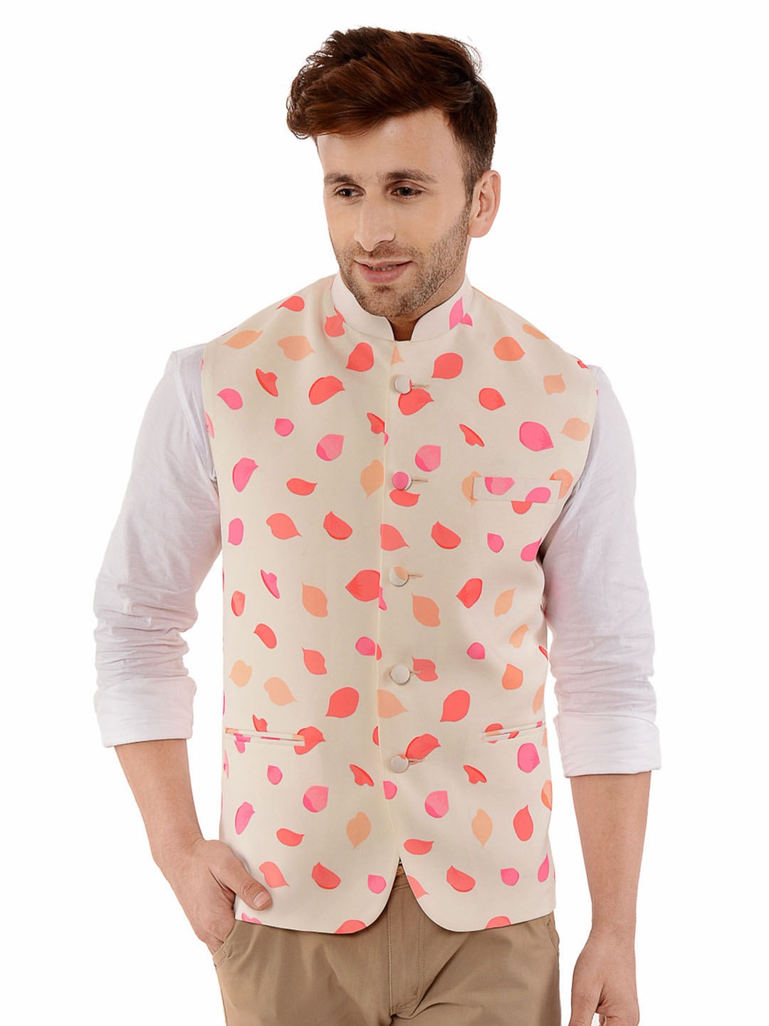 

hangup plus Men Printed Woven Nehru Jackets, Peach