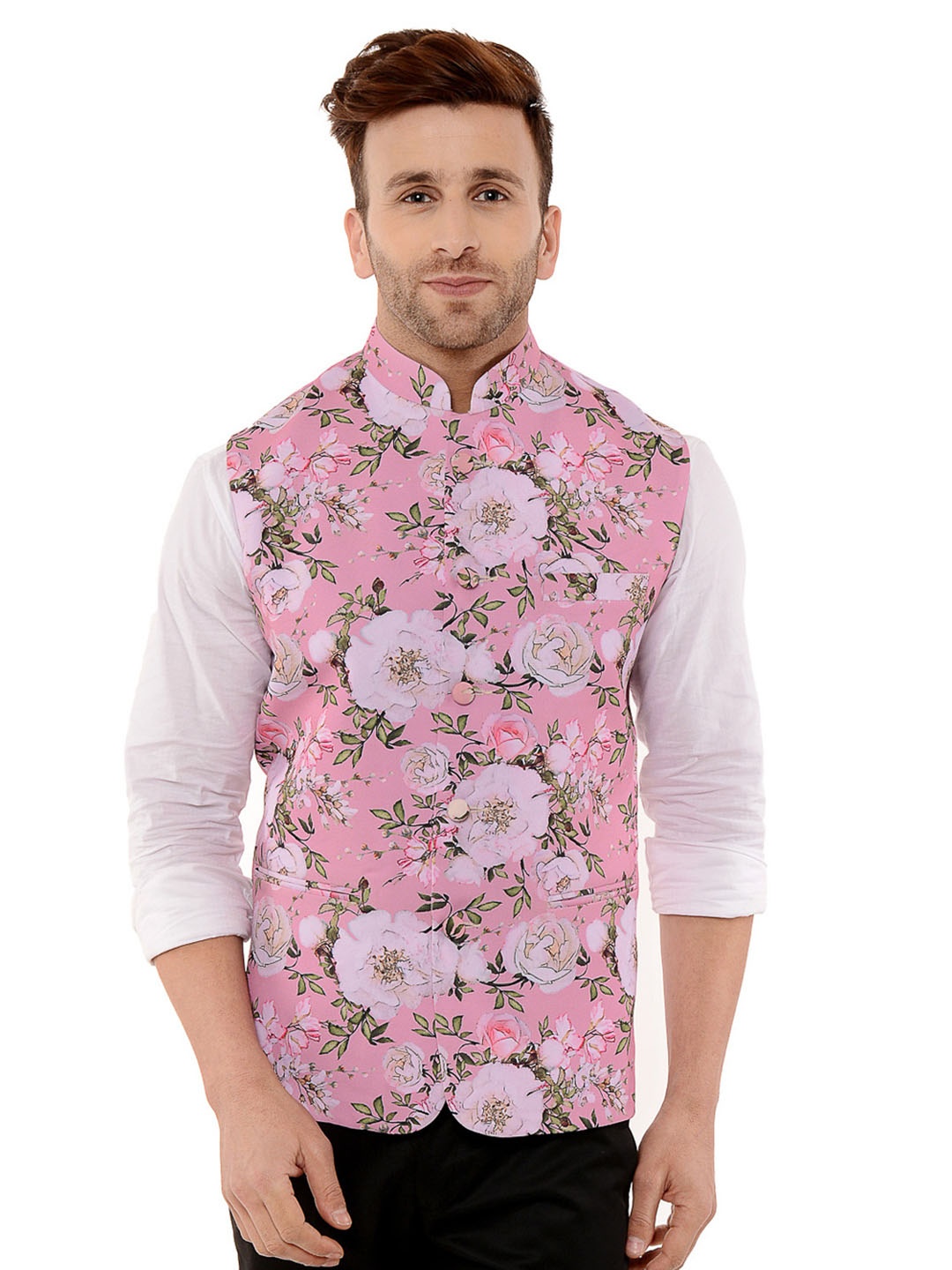 

hangup plus Men Printed Woven Nehru Jacket, Pink