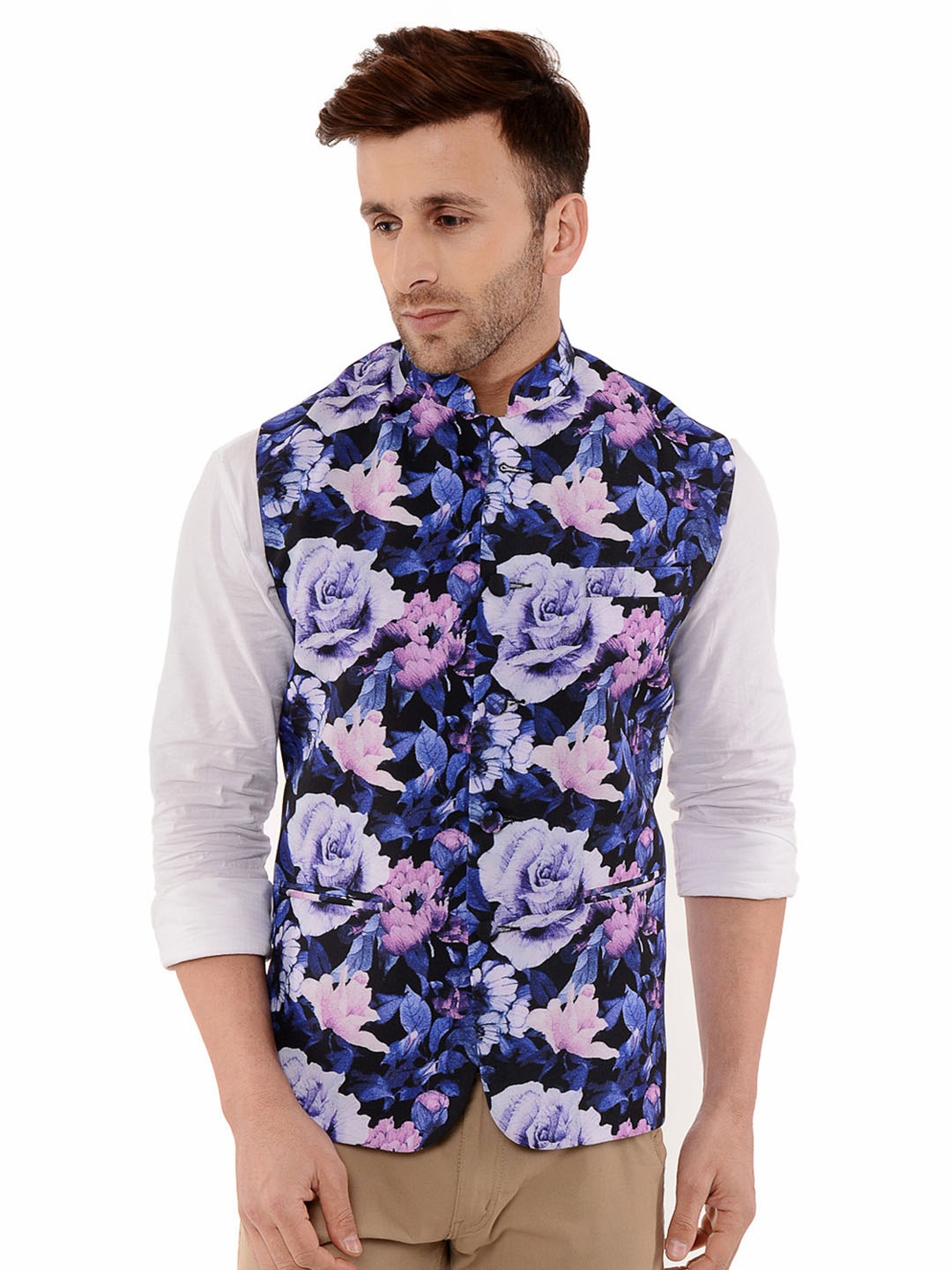 

hangup plus Men Printed Nehru Jacket, Blue