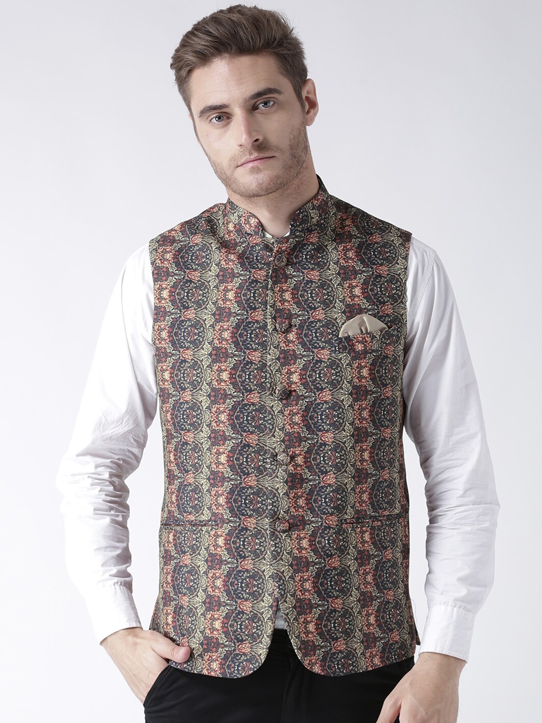 

hangup plus Men Printed Nehru Jacket, Red