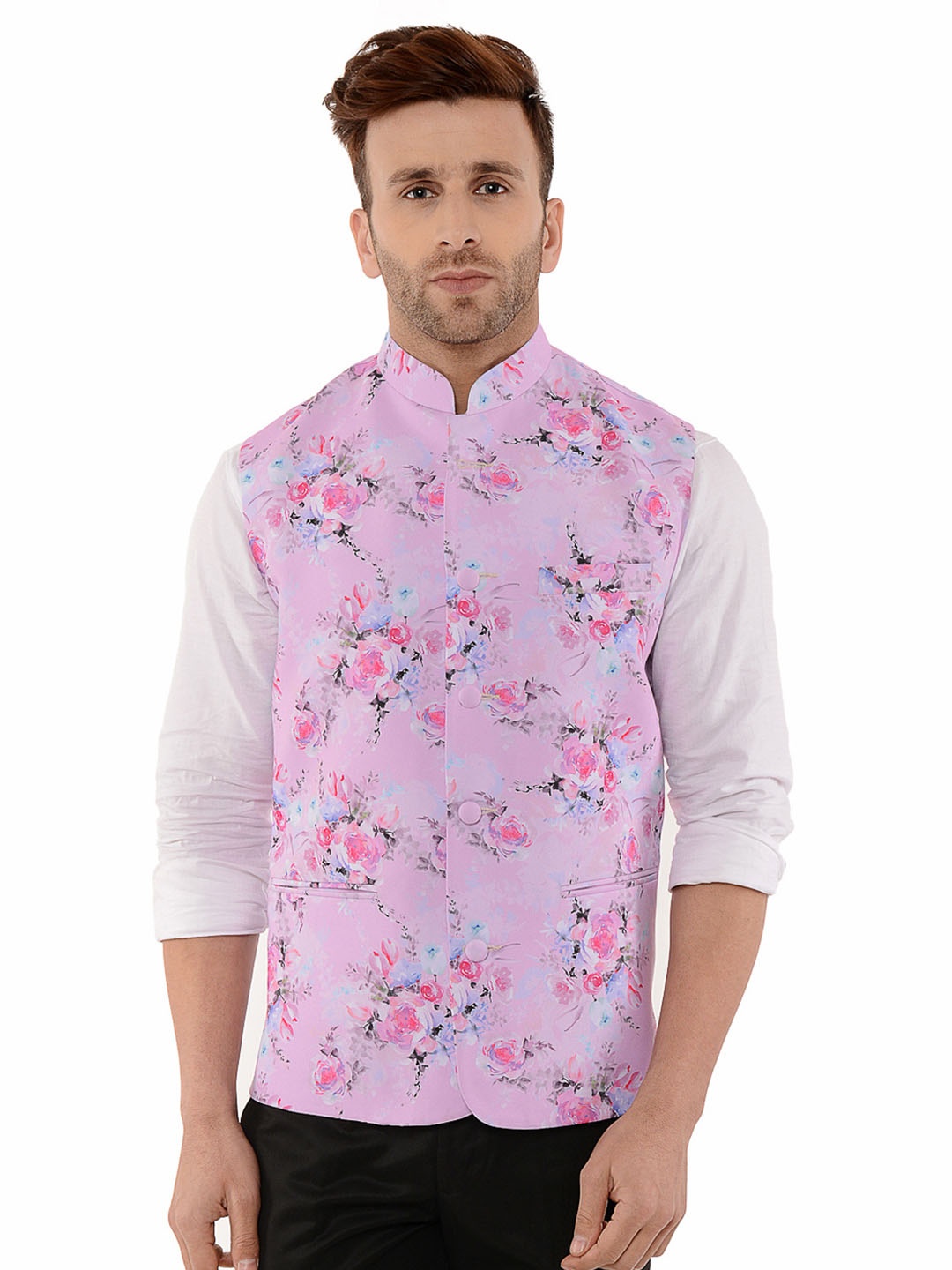 

hangup plus Men Floral Printed Nehru Jacket, Lavender