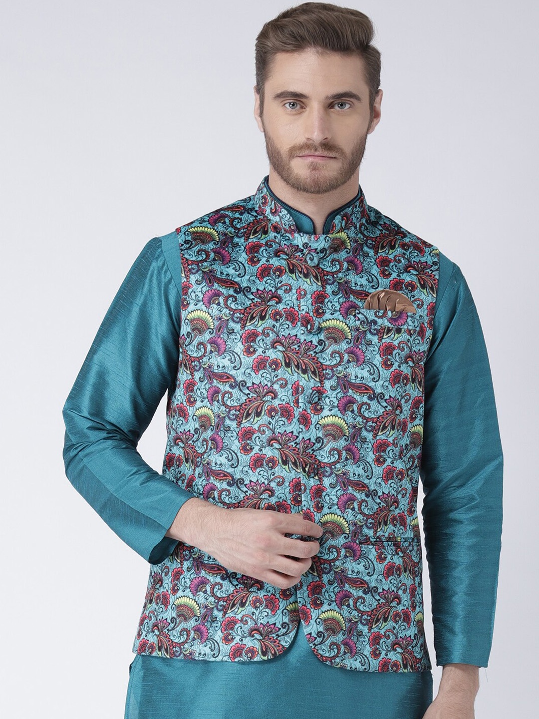

hangup plus Men Printed Woven Nehru Jacket, Blue