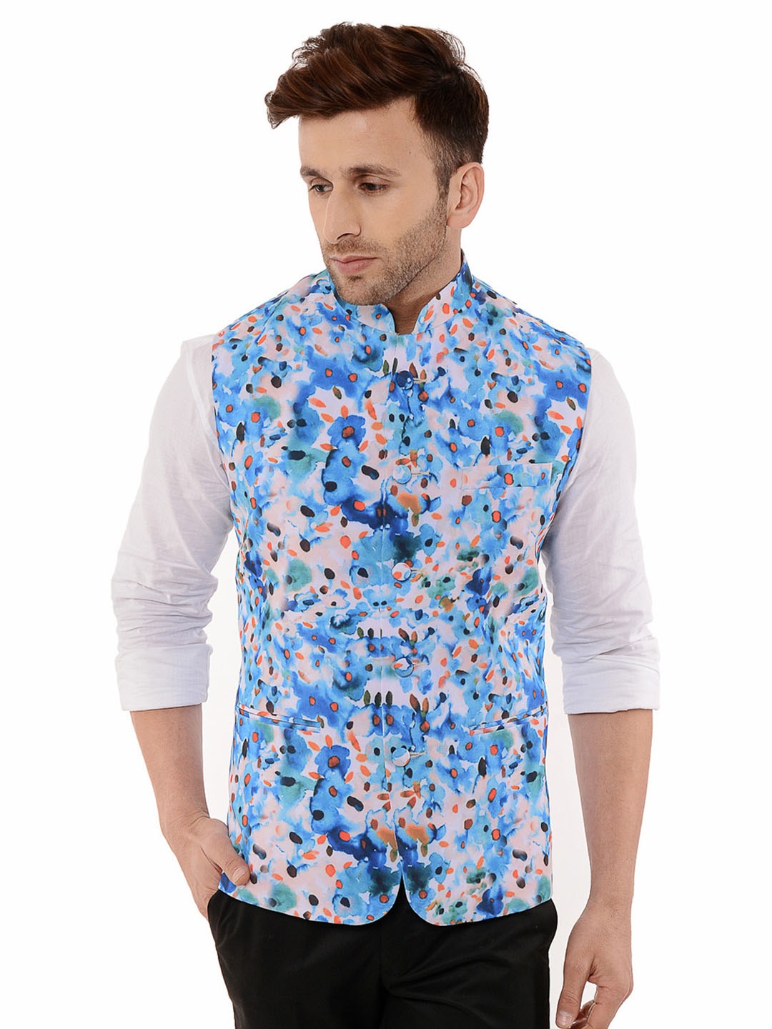 

hangup plus Men Printed Woven Nehru Jackets, Blue