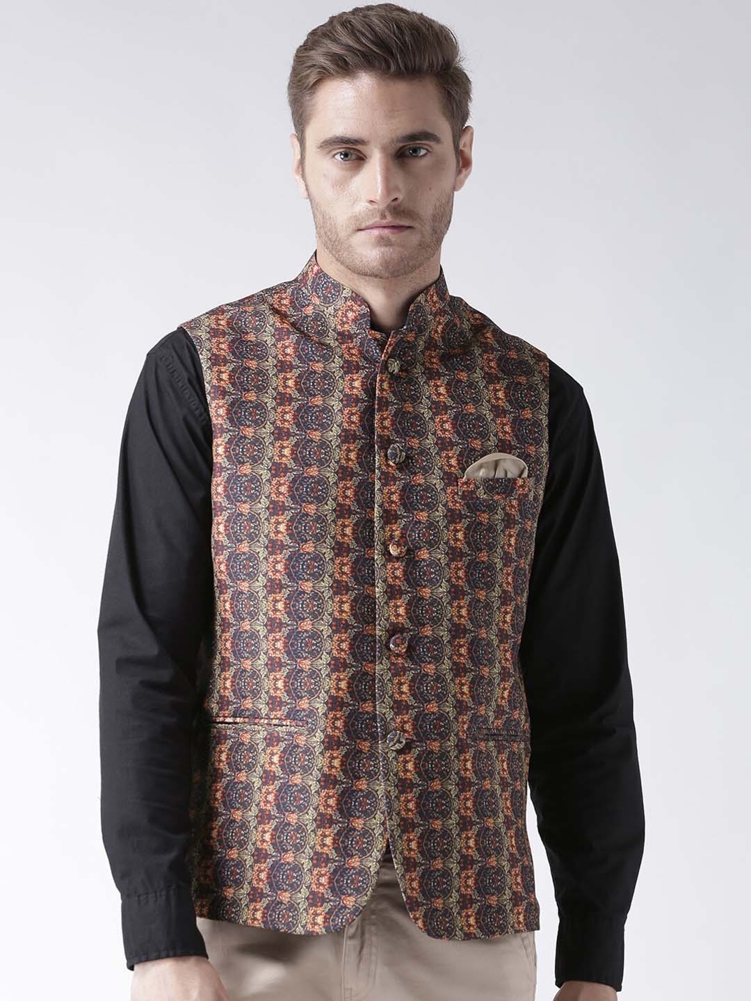 

hangup plus Men Printed Nehru Jacket, Blue