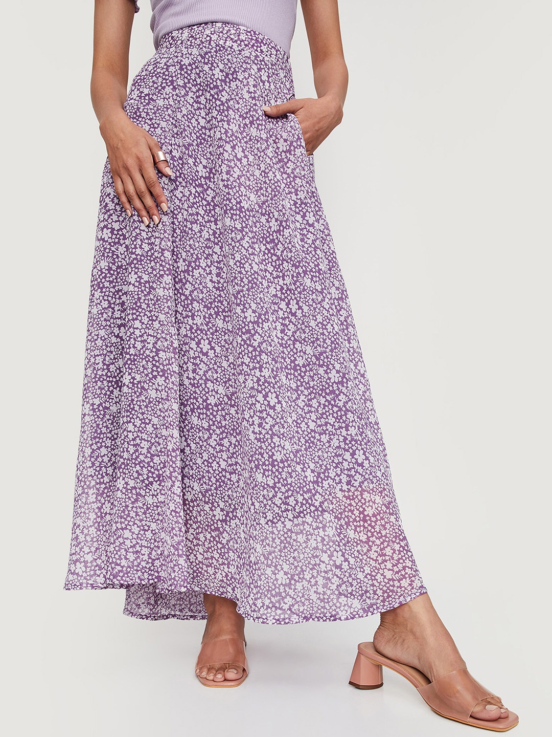 

max Women Floral Printed Maxi-Length Flared Skirt, Purple
