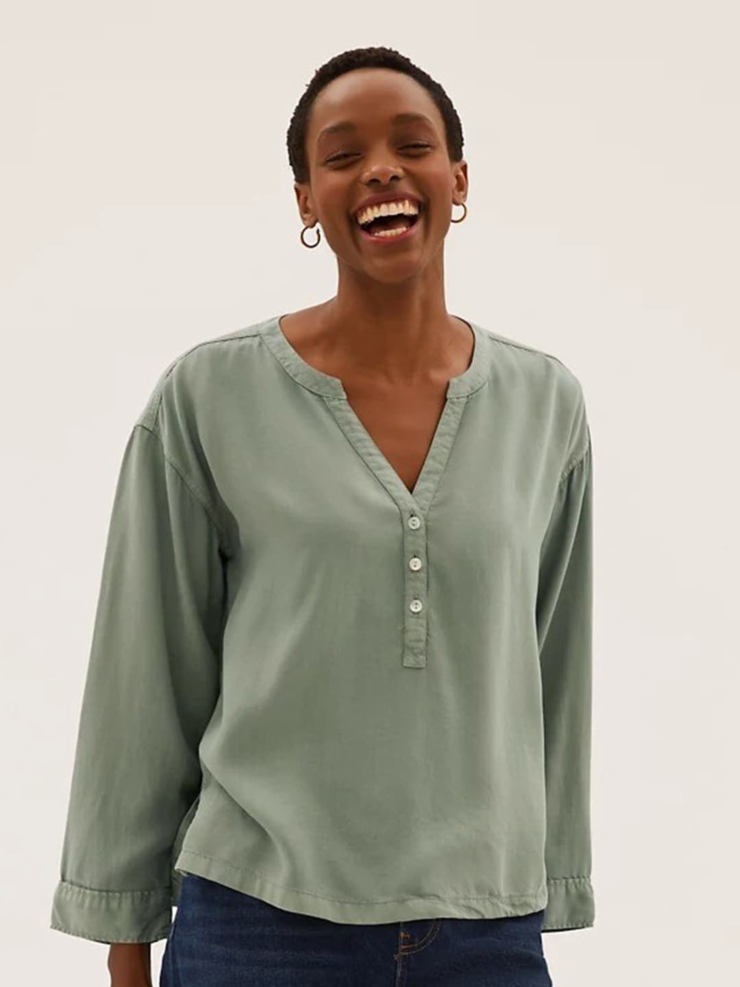 

Marks & Spencer Band Collar Top, Sea green