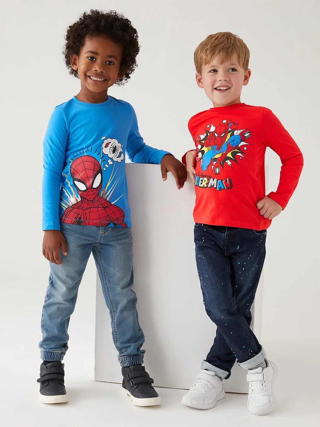 

Marks & Spencer Boys Pack Of 2 Spider-Man Printed Pure Cotton T-shirt, Blue